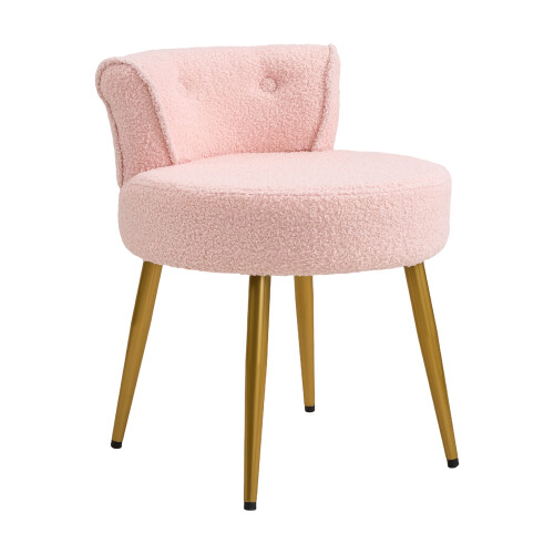 Living And Home Teddy Fleece Dressing Table Stool with Iron Legs, Pink 2