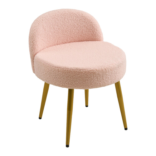 Living And Home Teddy Fleece Dressing Table Stool with Iron Legs, Pink 2
