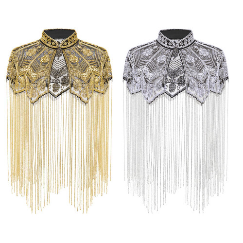 Luxurious Sequined Shawl With Long Fringed Embroidery-Silver 2