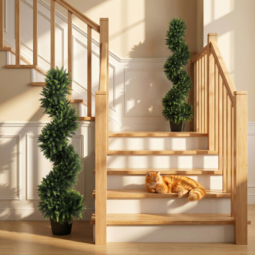 Homcom Artificial Cypress Topiary Tree with 700 Leaves, Set of 2