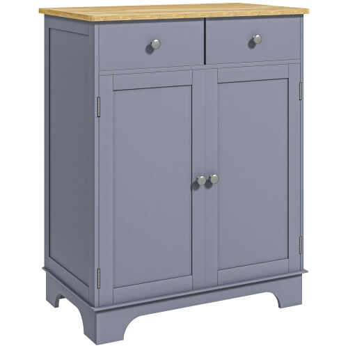 Homcom HOMCOM Rubber Wood Top Kitchen Side Cabinet with Adjustable Shelf, Grey 1
