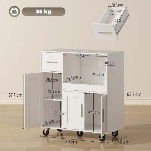 Homcom HOMCOM Rolling Kitchen Cart, Microwave Cabinet with Adjustable Shelf 2