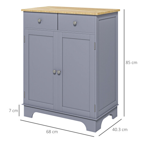 Homcom HOMCOM Rubber Wood Top Kitchen Side Cabinet with Adjustable Shelf, Grey 2