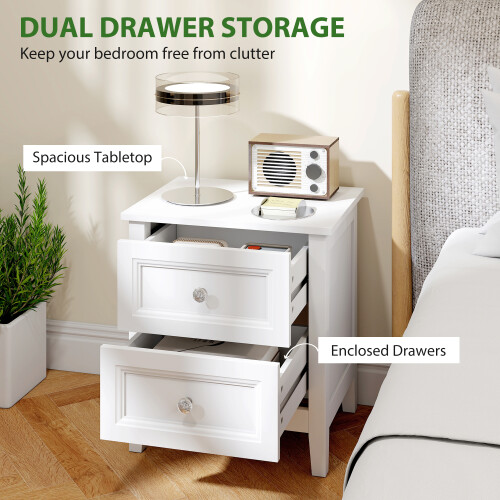 Homcom HOMCOM Nightstand with 2 Drawers White 2