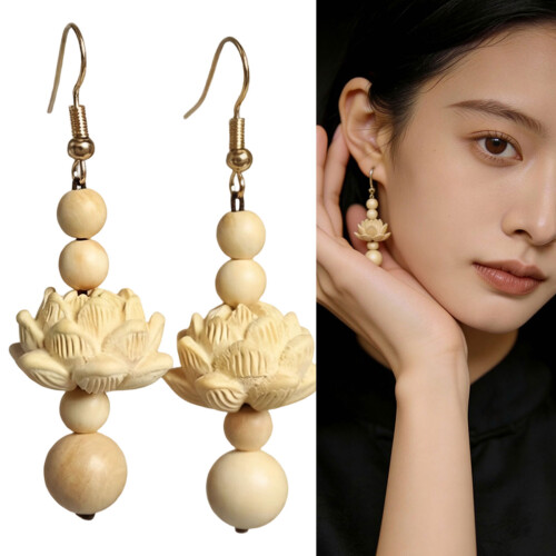Boucles d'oreilles en bois à fleurs délicates, bijoux-UN 2