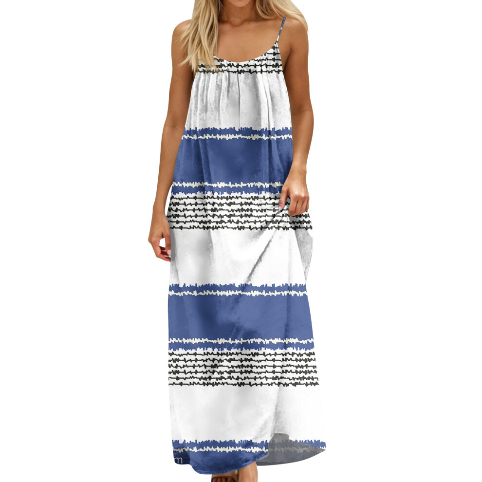Women Backless Cami Dress, Summer Casual Sleeveless-Blue XXL
