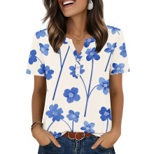 Womens Tops V Neck Short Sleeve Shirts Casual Blouse-Blue M