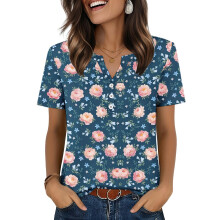 Womens Tops V Neck Short Sleeve Shirts Casual Blouse-Sky Blue L