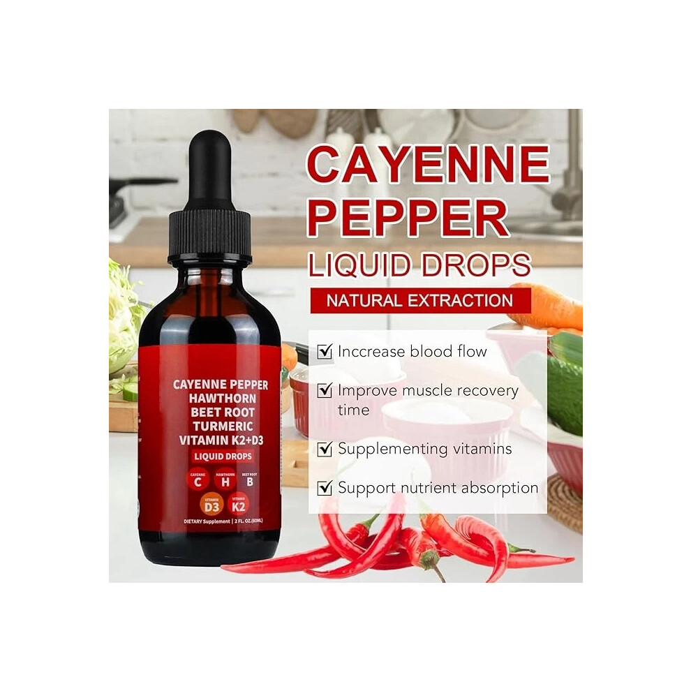 Cayenne Pepper Hawthorn Beet Root Turmeric Vitamin K2+D3 Drops Supplements 60ml