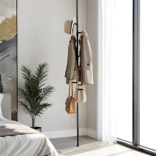 (Black, 6 Hooks) Adjustable Floor to Ceiling Clothes Rack with Hooks
