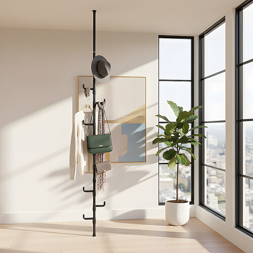 Living And Home (Black, 8 Hooks) Adjustable Floor to Ceiling Clothes Rack with Hooks 1