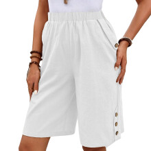 Womens Linen Shorts Baggy Lightweight Loose Fit Linen-White XL