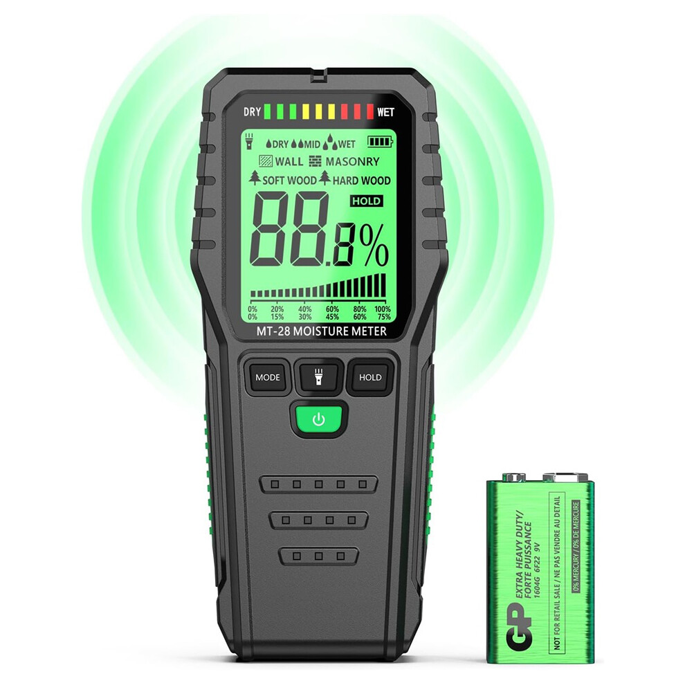 Upgrade Pinless Damp Meter Wood Moisture Meters With 4 Modes, Led/Sound Alerts, Up To 19Mm Depth Detector Moisture Tester For Hardwood, Softwood 747887431724
