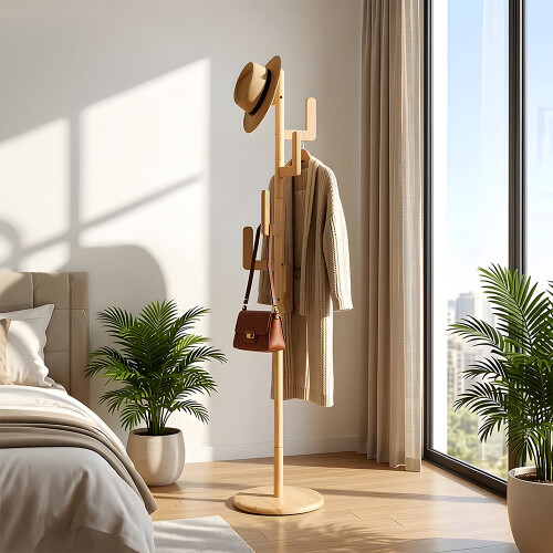 Living And Home Cactus Shape Wooden Coat Rack, Natural