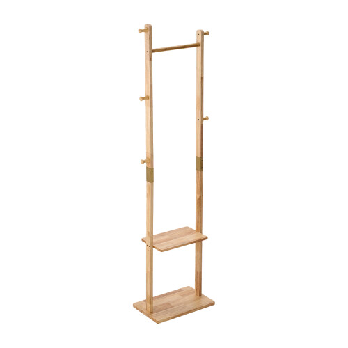 Living And Home Freestanding Wooden Clothes Rack with 5 Hooks, Natural 1