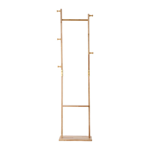 Living And Home Freestanding Wooden Clothes Rack with 5 Hooks, Natural 2