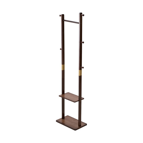 Living And Home Freestanding Wooden Clothes Rack with 5 Hooks, Walnut 1