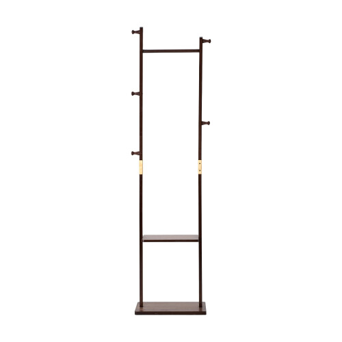Living And Home Freestanding Wooden Clothes Rack with 5 Hooks, Walnut 2