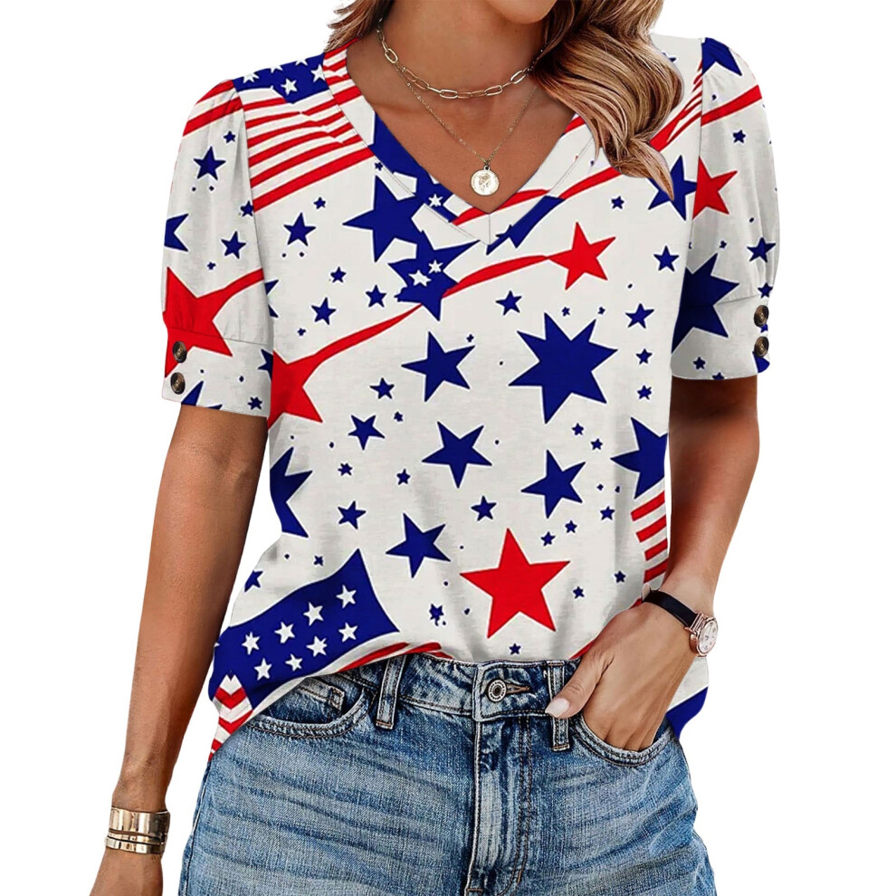 Women's American Flag T-shirt July 4th Commemorative-Gray S