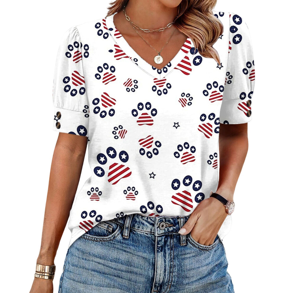 Ivory Women's American Flag T-Shirt July 4Th Commemorative- Xxl