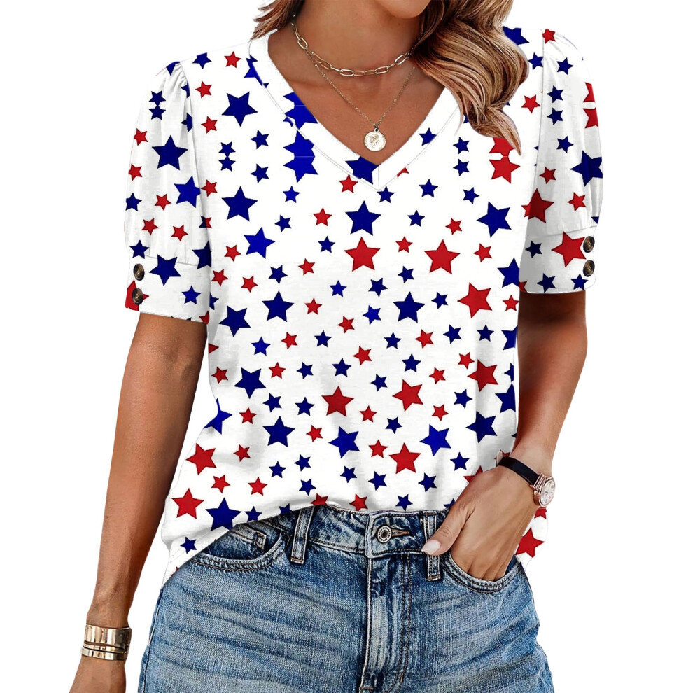 White Women's American Flag T-Shirt July 4Th Commemorative- Xl