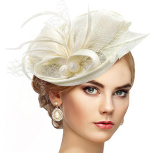 Raffia Summer Hat With Feather Accent Comfortable And-Beige