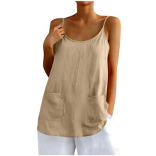 Women's loose cotton linen sleeveless versatile base-Beige XXL