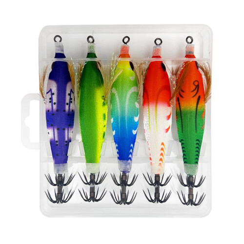 5Pcs Squid Cuttlefish Sleeve Hook Jig Lures Luminously Squid Jig