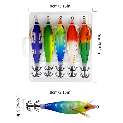 5Pcs Squid Cuttlefish Sleeve Hook Jig Lures Luminously Squid Jig 2