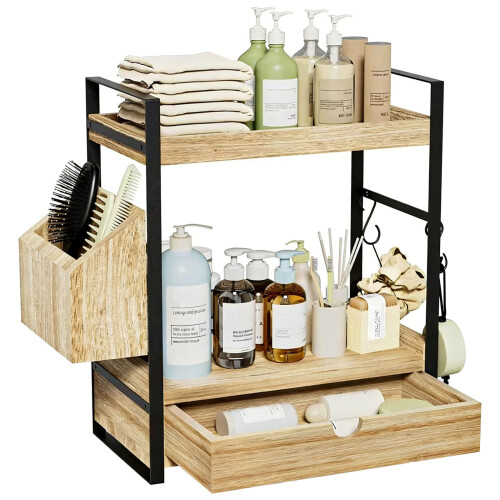 2 Level Storage Rack For Kitchen Bathroom Countertop With Side