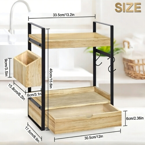 2 Level Storage Rack For Kitchen Bathroom Countertop With Side 2