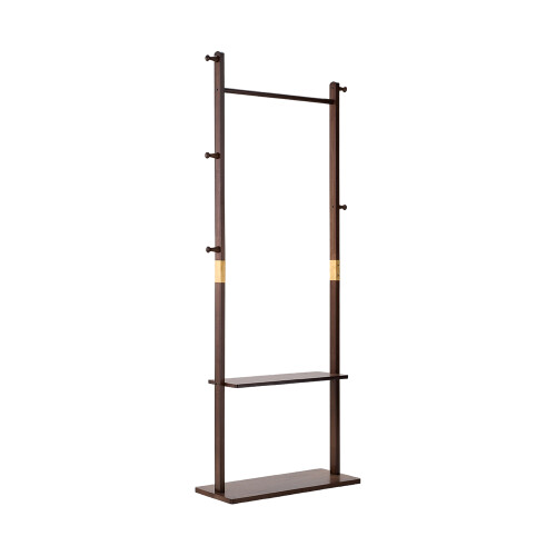 Living And Home Freestanding Wooden Clothes Rack with 5 Hooks, Walnut