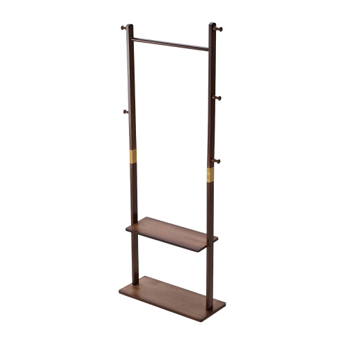 Living And Home Freestanding Wooden Clothes Rack with 5 Hooks, Walnut 2