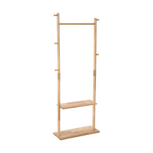 Freestanding Wooden Clothes Rack with 5 Hooks, Natural