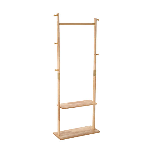 Living And Home Freestanding Wooden Clothes Rack with 5 Hooks, Natural
