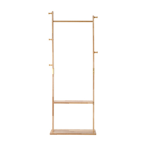 Living And Home Freestanding Wooden Clothes Rack with 5 Hooks, Natural 1