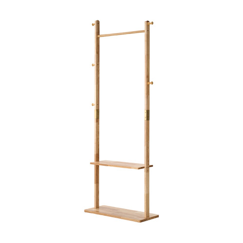 Living And Home Freestanding Wooden Clothes Rack with 5 Hooks, Natural 2