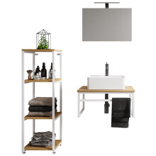(Finish[Furniture ], Basin[Bathroom Furniture Sets]) 4 parts Washbasin Bitila 60 V1 White / Honey Oak