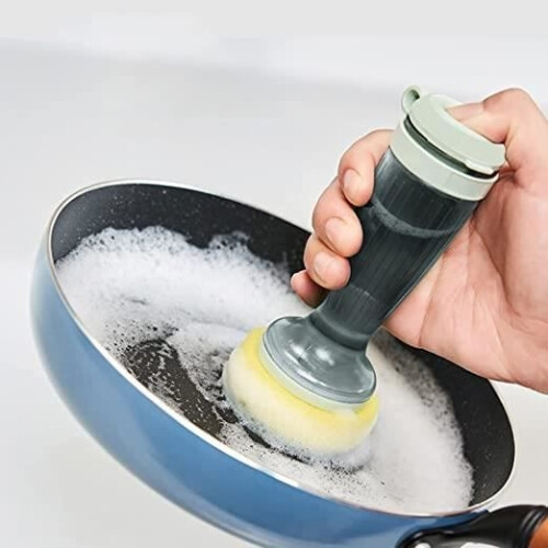 Dish Brush, Multifunctional Cleaning Brush, with Detergent Dispenser, Replaceable Brush Head, for 2