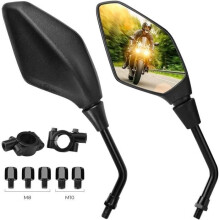 Universal Motorcycle Mirrors 7/8" 22mm Handlebar with E-mark, 5 Threaded Bolts (10mm and 8mm) Included