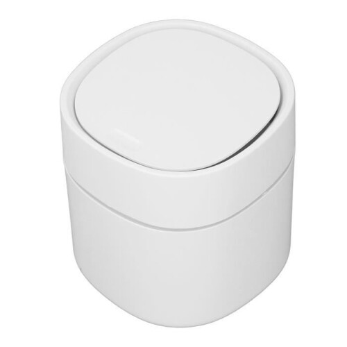Dilwe Mini Office Bin - White - One Touch Opening - Easy to Clean