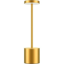 Rechargeable Wireless Table Lamp, 3600mAh LED Desk Lamp in Metal Design with USB Charging, 3 Color Modes, for Bedside, Gold