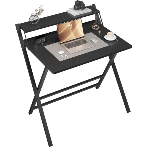 Yaheetech Foldable Desk with Monitor Stand,80 cm Computer Desk for Small Spaces