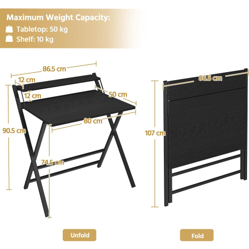 Yaheetech Foldable Desk with Monitor Stand,80 cm Computer Desk for Small Spaces 1