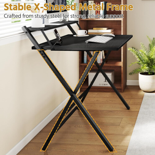 Yaheetech Foldable Desk with Monitor Stand,80 cm Computer Desk for Small Spaces 2
