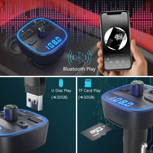 [2020 Version] LENCENT Bluetooth FM Transmitter, Bluetooth MP3 Player Wireless Radio Adapter Car FM Transmitter Kit Charger 1