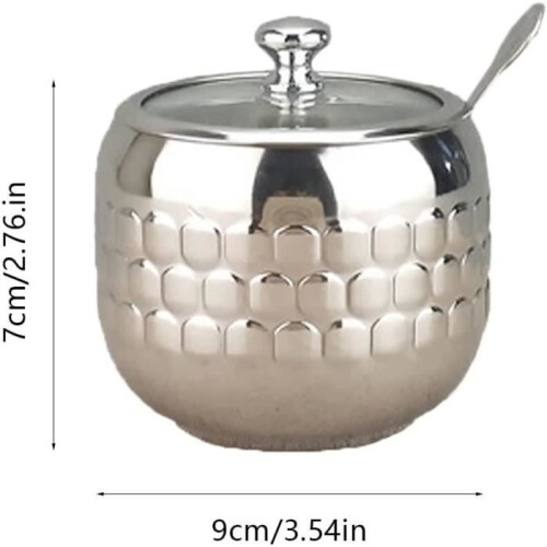 Sugar bowl - Not specified - Stainless steel container - Transparent lid - 9x7 cm - Rustproof 1
