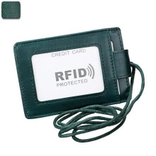 Badge Holder - Unspecified - Leather - Dark Green - RFID - 4 Card Slots