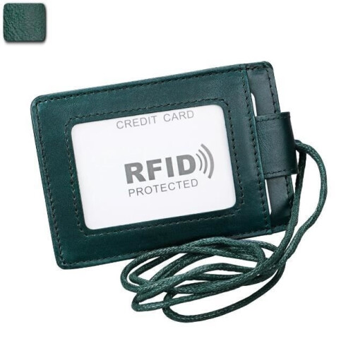 Badge Holder - Unspecified - Leather - Dark Green - RFID - 4 Card Slots