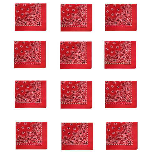 12Pieces Comfortable Square Bandana Head Scarf Dustproof-Red